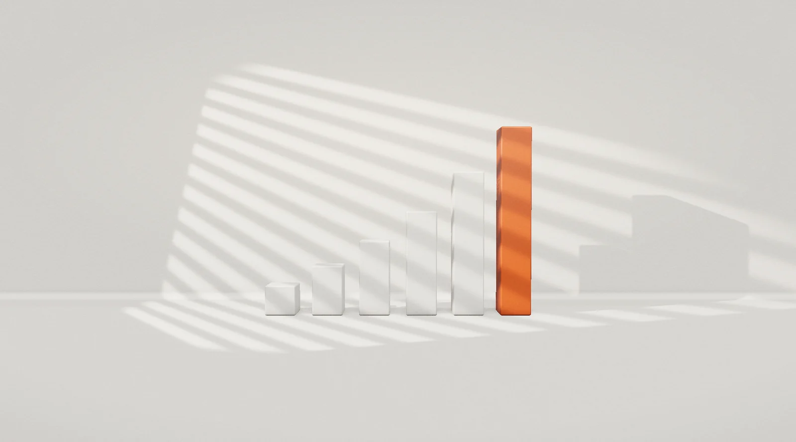Bars rising in a row, the last one orange
