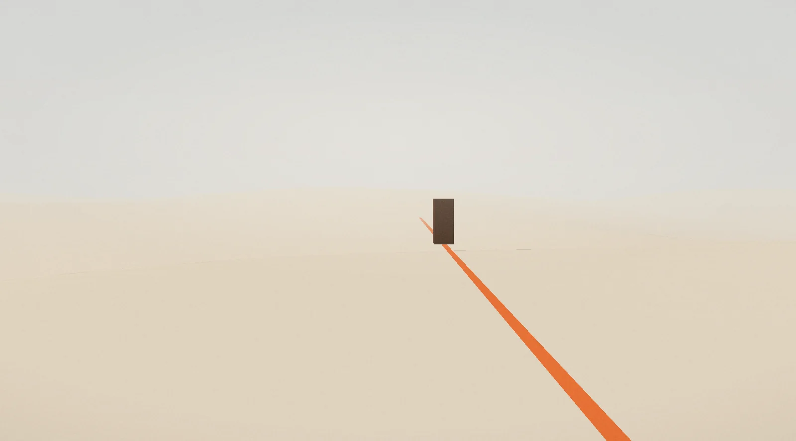 A straight orange path across the sand, running to a single marker