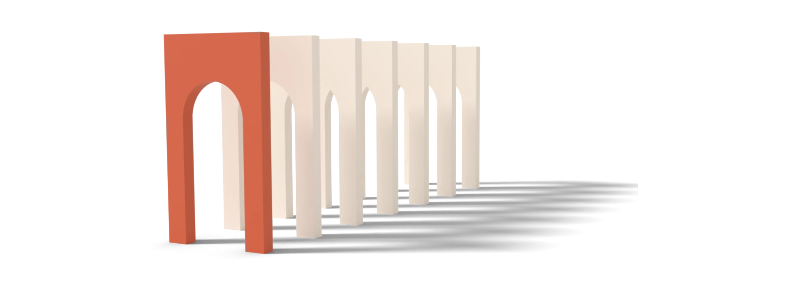 A row of white arches led by one orange arch