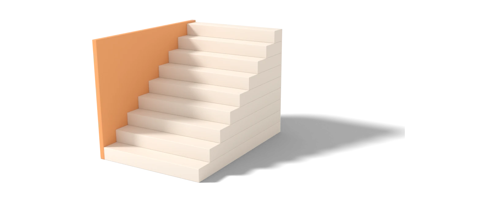 A white staircase beside an orange wall